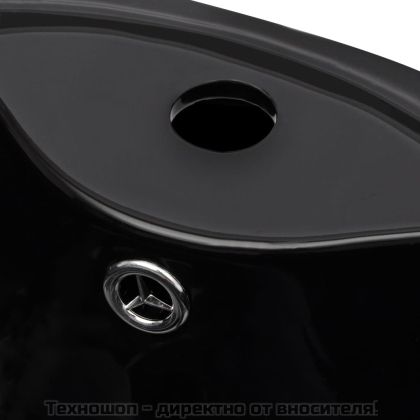 Керамична мивка на стойка, преливник, отвор за смесител, черна, кръгла