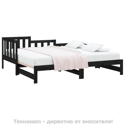 Разтегателно дневно легло, черно, 2x(90x190) см, бор масив