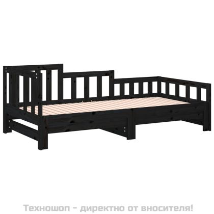 Разтегателно дневно легло, черно, 2x(90x190) см, бор масив