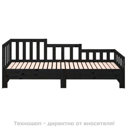 Разтегателно дневно легло, черно, 2x(90x190) см, бор масив