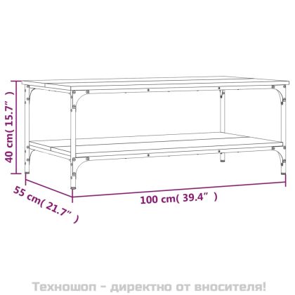 Кафе маса, опушен дъб, 100x55x40 см, инженерно дърво