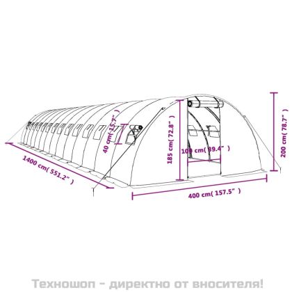 Оранжерия със стоманена рамка зелена 56 м² 14x4x2 м