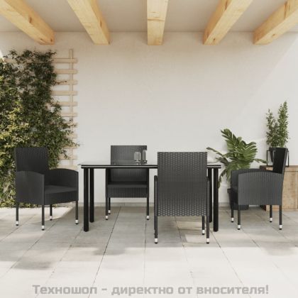 Градински трапезен комплект 5 части черен полиратан и стомана