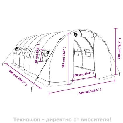 Оранжерия със стоманена рамка бяла 18 м² 6x3x2 м