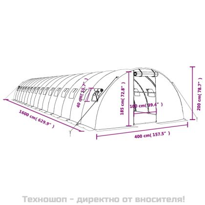 Оранжерия със стоманена рамка зелена 64 м² 16x4x2 м