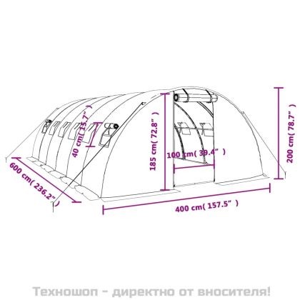 Оранжерия със стоманена рамка зелена 24 м² 6x4x2 м