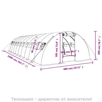 Оранжерия със стоманена рамка зелена 40 м² 10x4x2 м