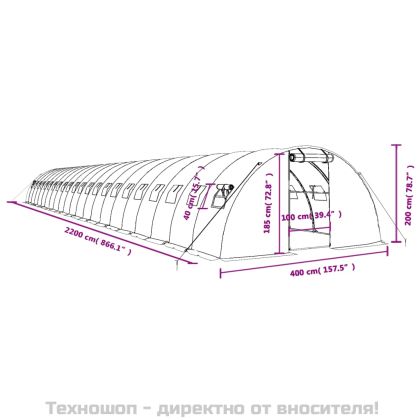 Оранжерия със стоманена рамка зелена 88 м² 22x4x2 м
