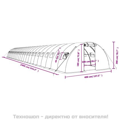 Оранжерия със стоманена рамка зелена 96 м² 24x4x2 м