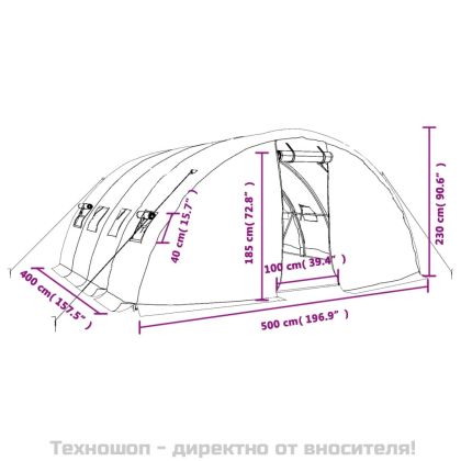 Оранжерия със стоманена рамка зелена 20 м² 5x4x2,3 м