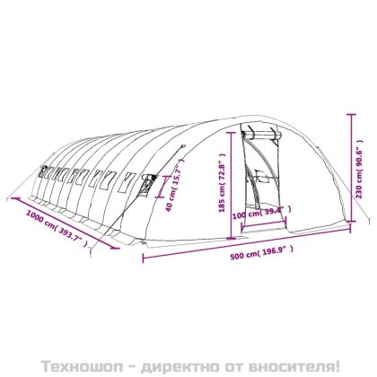 Оранжерия със стоманена рамка зелена 50 м² 10x5x2,3 м