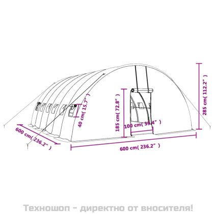 Оранжерия със стоманена рамка зелена 36 м² 6x6x2,85 м