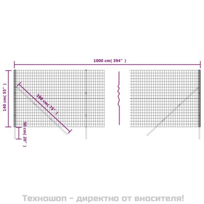 Ограда от телена мрежа антрацит 1,4x10 м поцинкована стомана