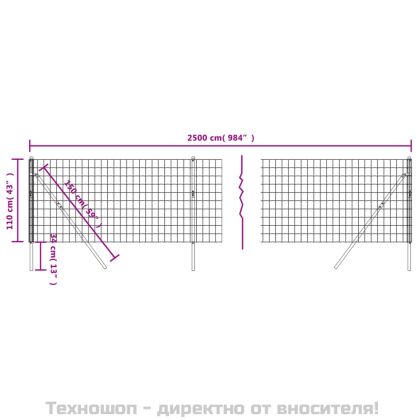 Ограда от телена мрежа антрацит 1,1x25 м поцинкована стомана