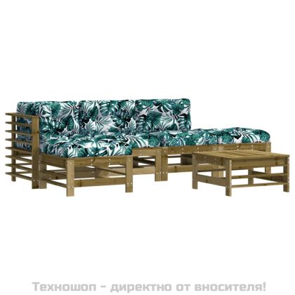 Градински лаундж комплект 6 части с възглавници импрегниран бор