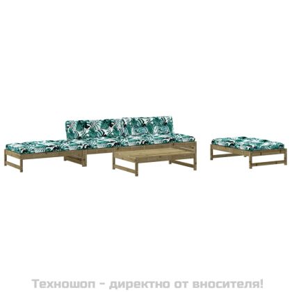 Градински лаундж комплект 5 части с възглавници импрегниран бор