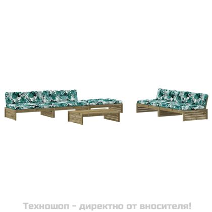 Градински лаундж комплект 6 части с възглавници импрегниран бор