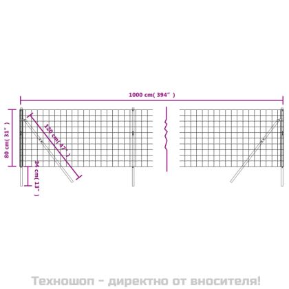 Ограда от телена мрежа зелена 0,8x10 м поцинкована стомана