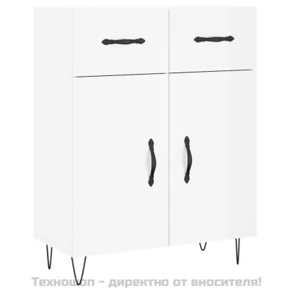 Сайдборд, бял гланц, 69,5x34x90 см, инженерно дърво