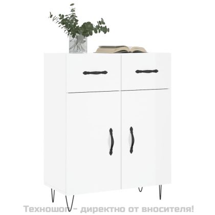 Сайдборд, бял гланц, 69,5x34x90 см, инженерно дърво