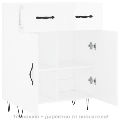 Сайдборд, бял гланц, 69,5x34x90 см, инженерно дърво