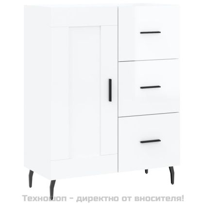 Сайдборд, бял гланц, 69,5x34x90 см, инженерно дърво