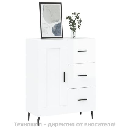 Сайдборд, бял гланц, 69,5x34x90 см, инженерно дърво