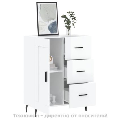 Сайдборд, бял гланц, 69,5x34x90 см, инженерно дърво