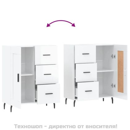 Сайдборд, бял гланц, 69,5x34x90 см, инженерно дърво