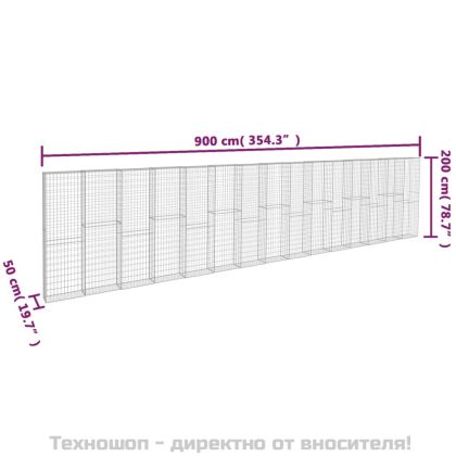 Габионна стена с капаци, поцинкована стомана, 900x50x200 см