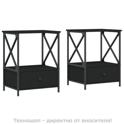 Нощни масички, 2 бр, черни, 50x41x65 см, инженерно дърво
