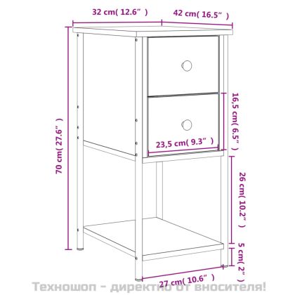 Нощни шкафчета, 2 бр, кафяв дъб, 32x42x70 см, инженерно дърво