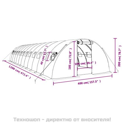Оранжерия със стоманена рамка зелена 48 м² 12x4x2 м