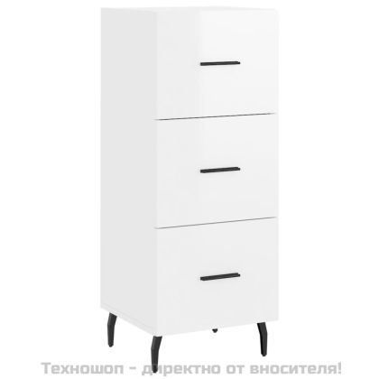 Сайдборд, бял гланц, 34,5x34x90 см, инженерно дърво