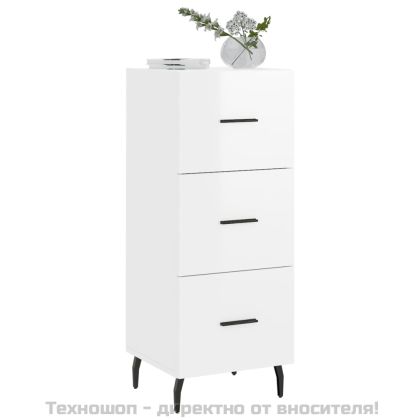 Сайдборд, бял гланц, 34,5x34x90 см, инженерно дърво