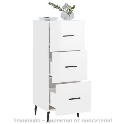 Сайдборд, бял гланц, 34,5x34x90 см, инженерно дърво