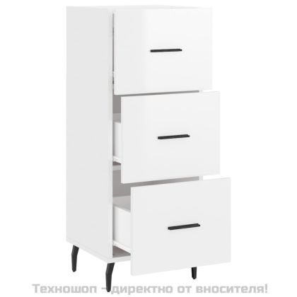 Сайдборд, бял гланц, 34,5x34x90 см, инженерно дърво