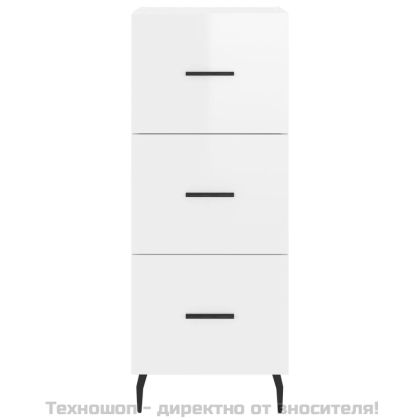 Сайдборд, бял гланц, 34,5x34x90 см, инженерно дърво