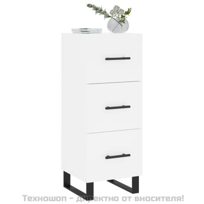 Сайдборд, бял, 34,5x34x90 см, инженерно дърво