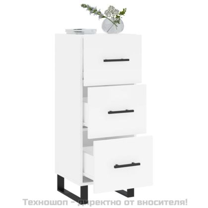 Сайдборд, бял, 34,5x34x90 см, инженерно дърво