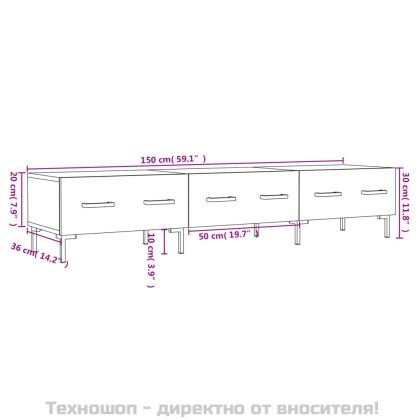 ТВ шкаф, бял гланц, 150x36x30 см, инженерно дърво