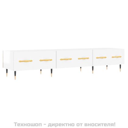 ТВ шкаф, бял гланц, 150x36x30 см, инженерно дърво