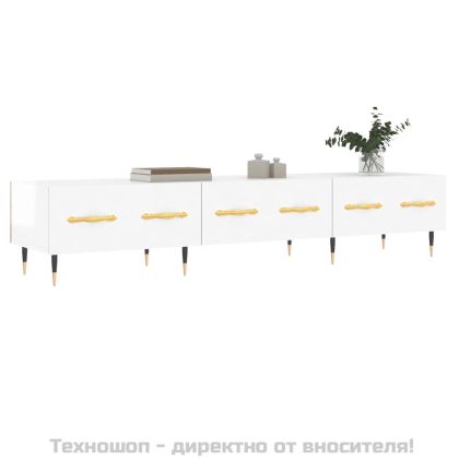 ТВ шкаф, бял гланц, 150x36x30 см, инженерно дърво