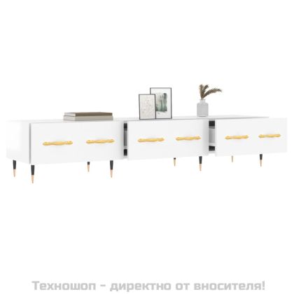 ТВ шкаф, бял гланц, 150x36x30 см, инженерно дърво