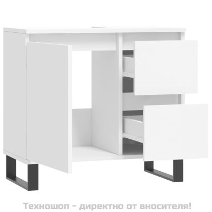 Шкаф за баня, бял, 65x33x60 см, инженерно дърво