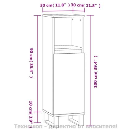Шкаф за баня, сив сонома, 30x30x100 см, инженерно дърво