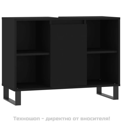 Шкаф за баня, черен, 80x33x60 см, инженерно дърво