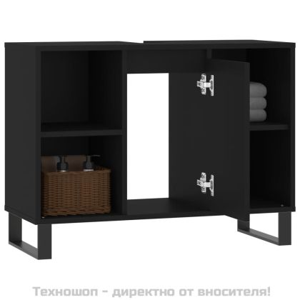 Шкаф за баня, черен, 80x33x60 см, инженерно дърво