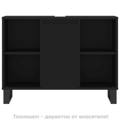 Шкаф за баня, черен, 80x33x60 см, инженерно дърво