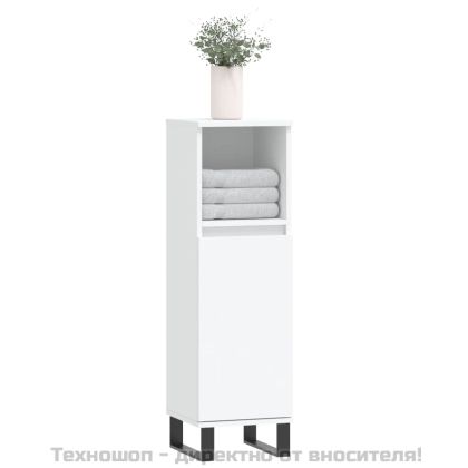 Шкаф за баня, бял, 30x30x100 см, инженерно дърво